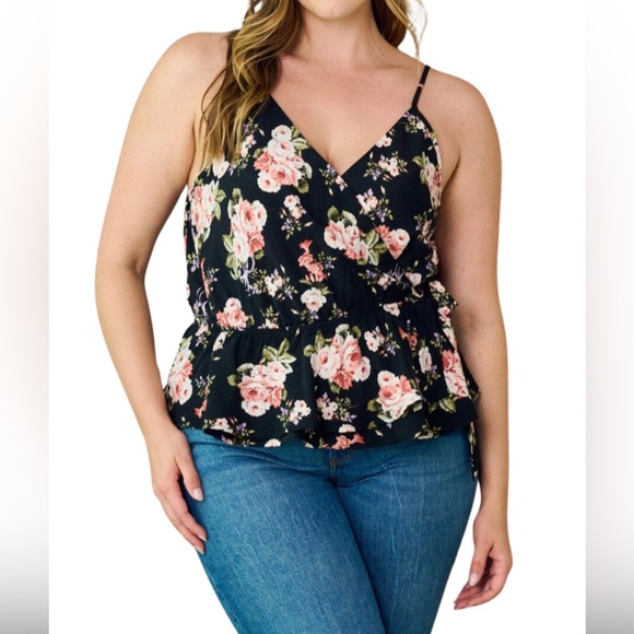 Zenobia Tops - NEW Zenobia Trendy Plus Size Sleeveless Peplum Floral Tank Top